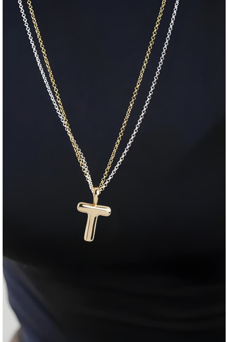 Puffy A Initial Pendant Necklace, Alternate, color, TWO TONE