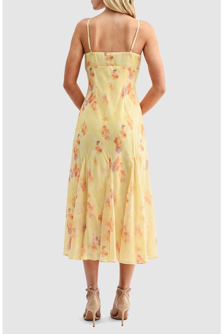 Floral V-Neck Tie Midi Dress, Alternate, color, YELLOW FLORAL
