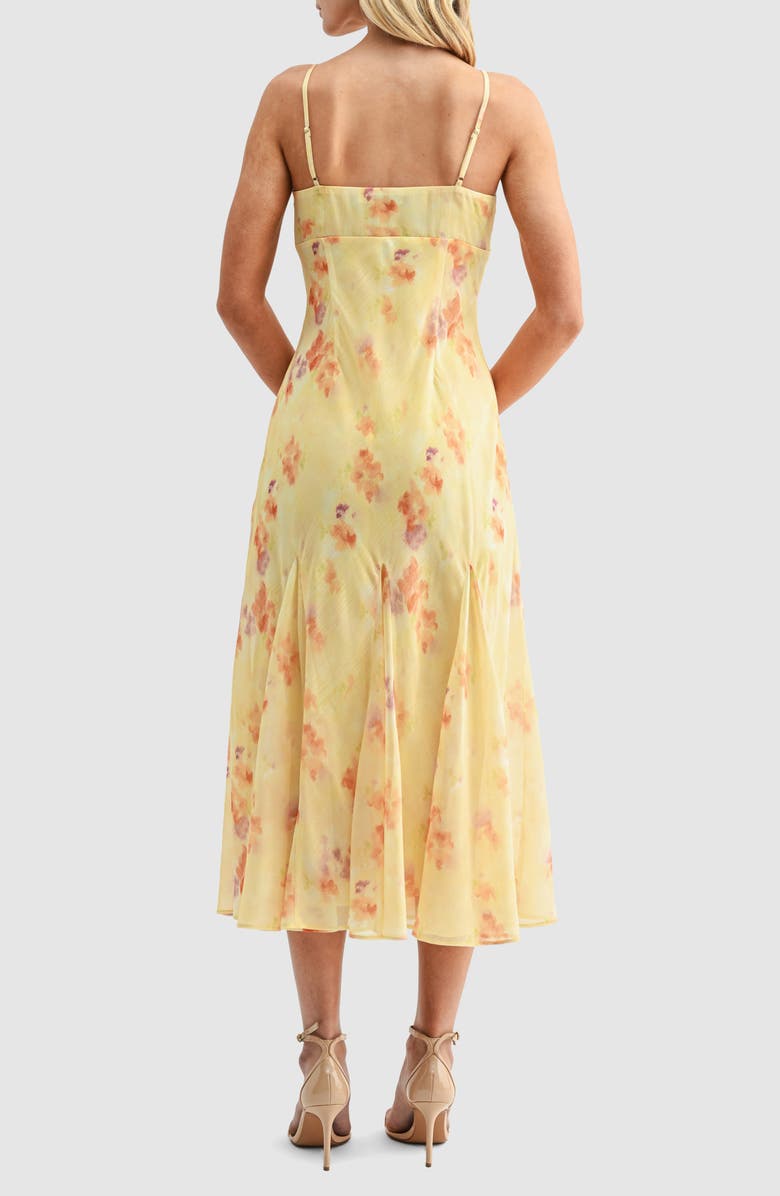 Lush Floral V-Neck Tie Midi Dress, Alternate, color, Yellow Floral