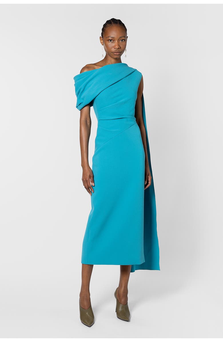 Roksanda Maite One Shoulder Midi Dress, Main, color, Azure