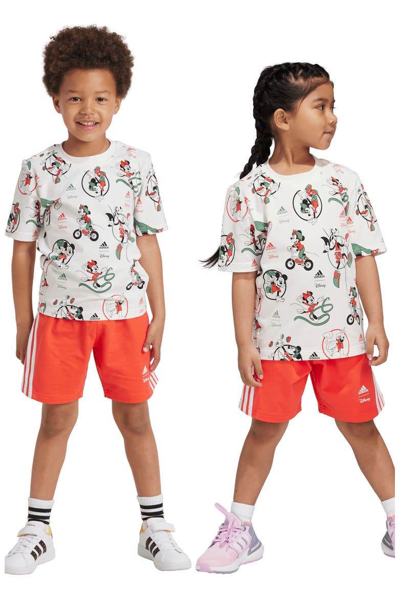 x Disney Kids' Mickey & Friends Allover Print T-Shirt & Shorts Set, Alternate, color, OFF WHITE/ MULTICOLOR