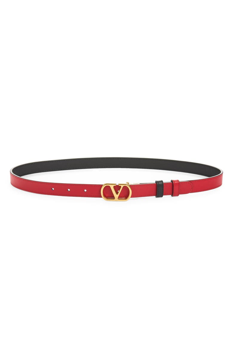 Valentino Garavani VLOGO Signature Reversible Leather Belt, Alternate, color, Black/ Red