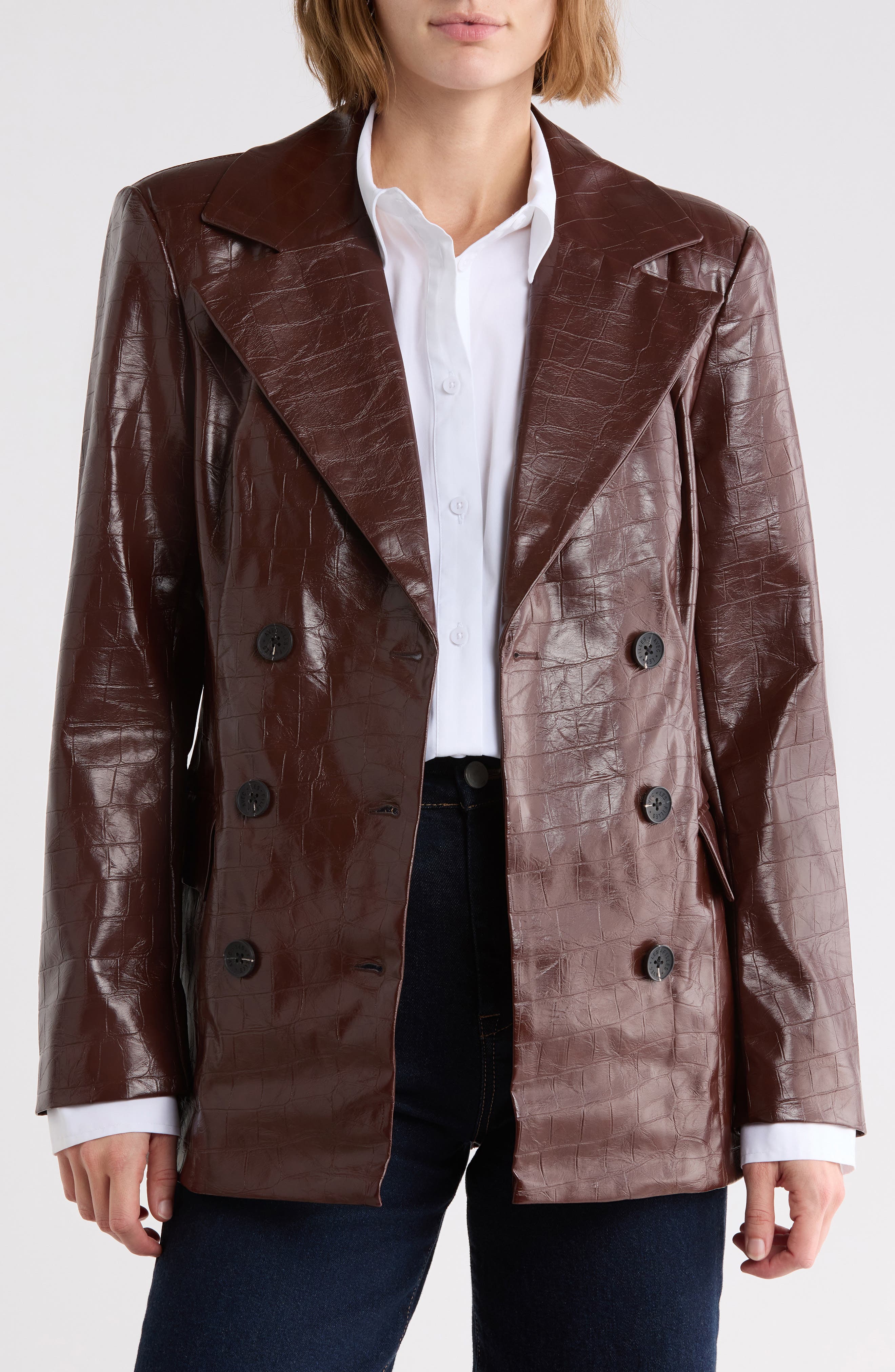Croc Embossed Faux Leather Jacket