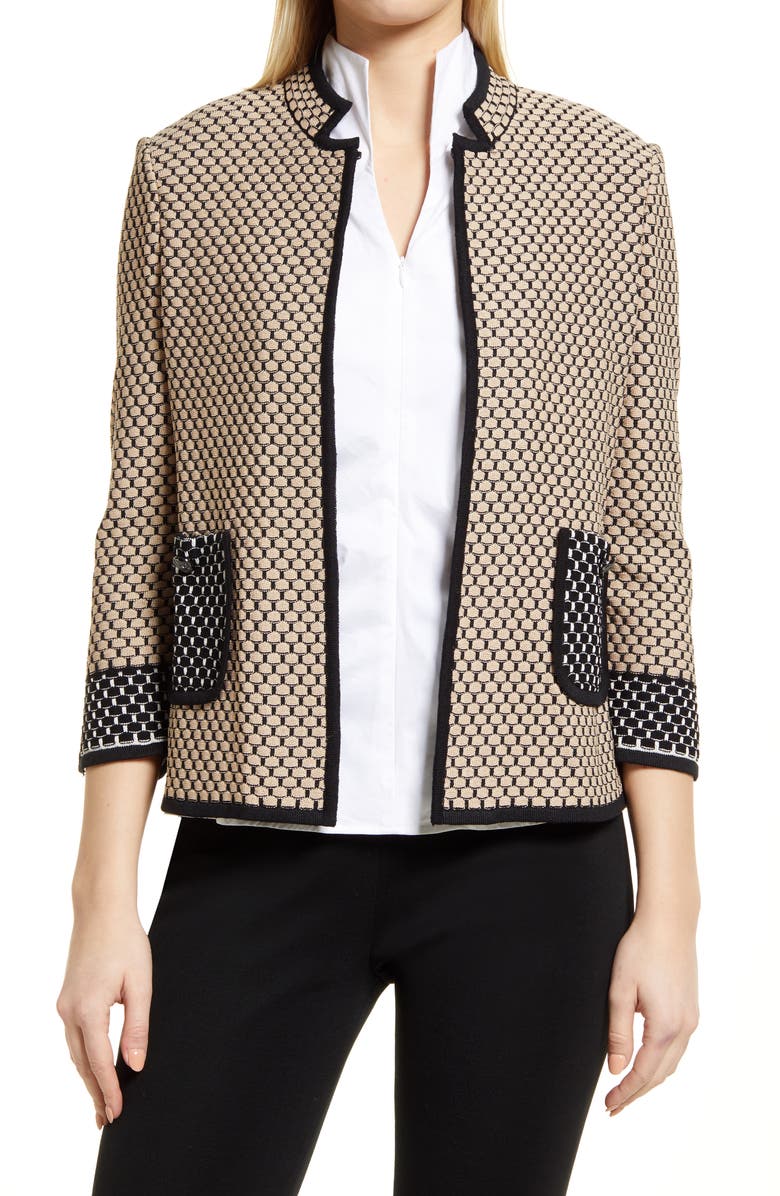 Ming Wang Contrast Pocket Textured Knit Jacket, Main, color, 