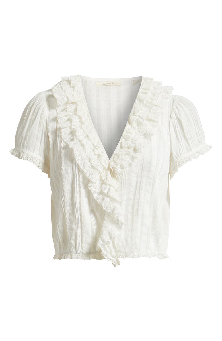 DÔEN Bernadette Pleated Lace Ruffle Trim Top, Alternate, color, Salt