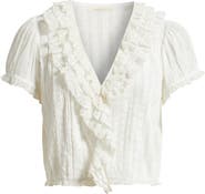 DÔEN Bernadette Pleated Lace Ruffle Trim Top