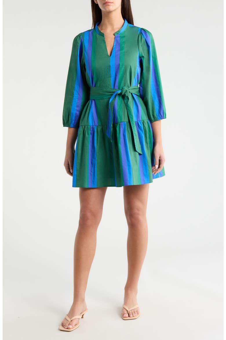 Dolary Stripe Leola Mini Shirtdress, Main, color, EMERALD-BLUES