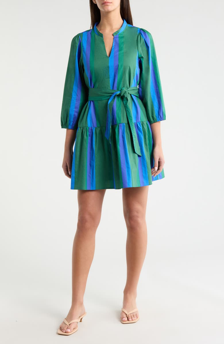 SUGARLIPS Dolary Stripe Leola Mini Shirtdress, Main, color, Emerald-Blues