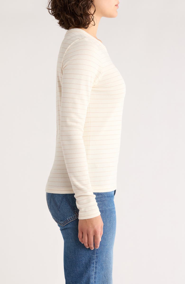 Marine Layer Lexi Stripe Sun-In Rib Long Sleeve T-Shirt, Alternate, color, Ivory/ Rose Gold