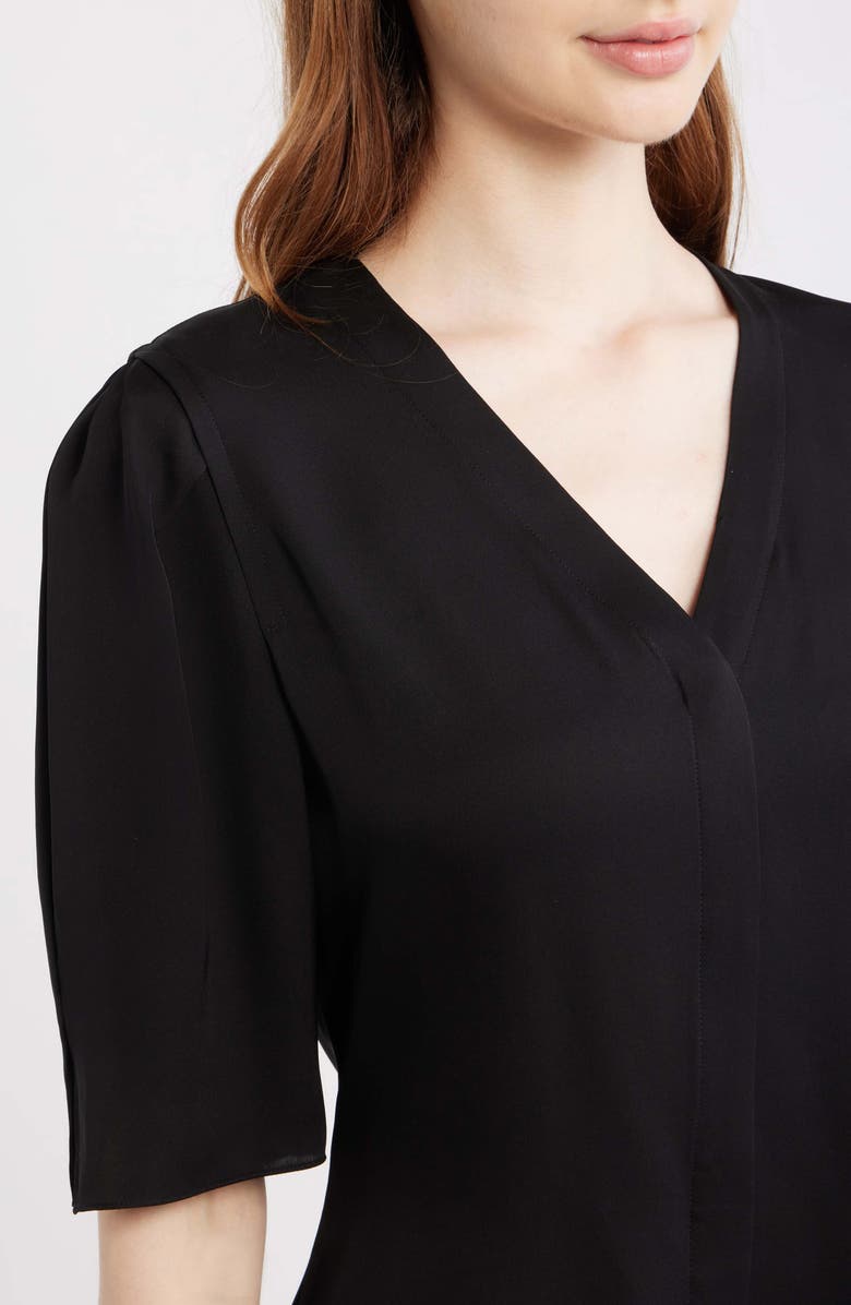 Theory Round Sleeve Silk Button-Up Top, Alternate, color, Black