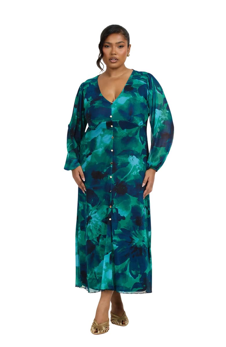 FASHION-SZN CURVE Button Up Plisse Midi Dress, Main, color, 