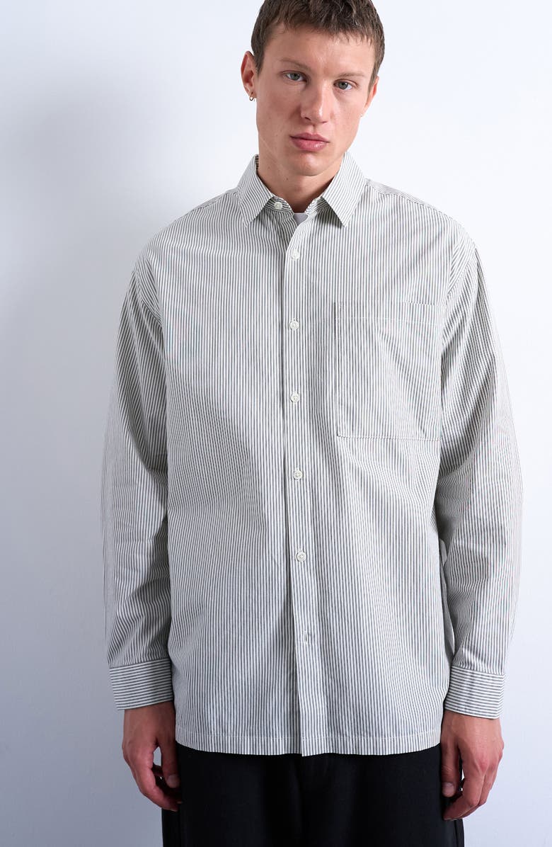 Topman Oversize Stripe Button-Up Shirt, Main, color, Ecru Multi