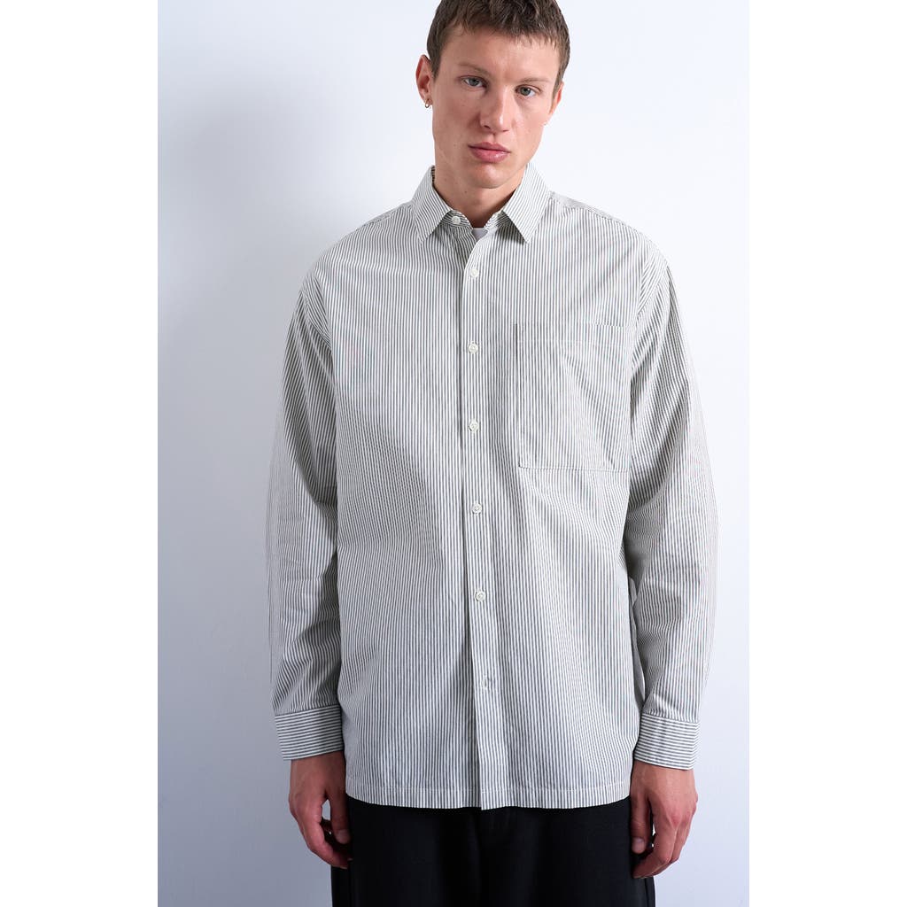 Topman Oversize Stripe Button-up Shirt In Gray