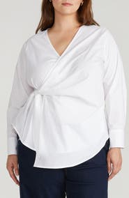 Universal Standard Stretch Cotton Blend Poplin Wrap Top
