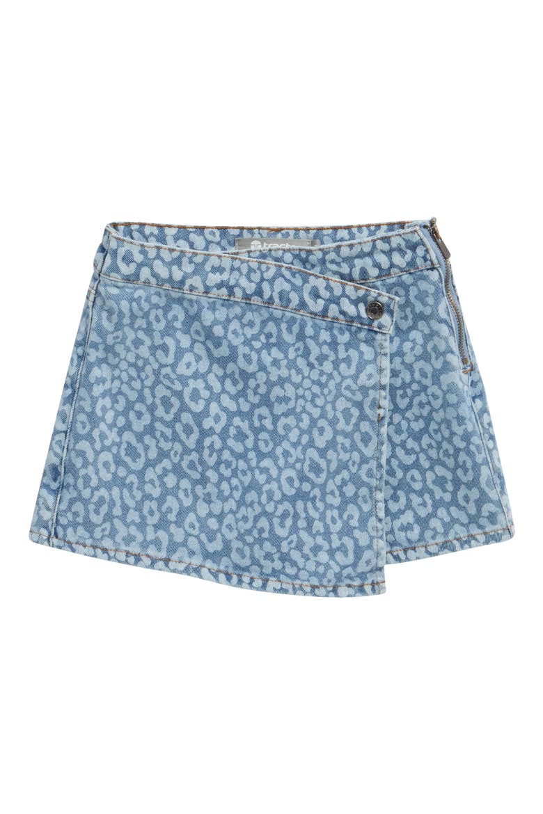 Kids' Leopard Print Denim Overflap Skort, Main, color, BLUE LEOPARD