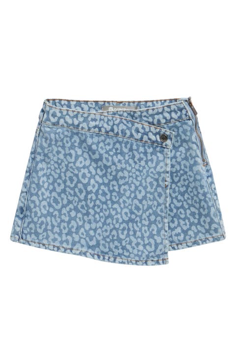 Kids' Leopard Print Denim Overflap Skort