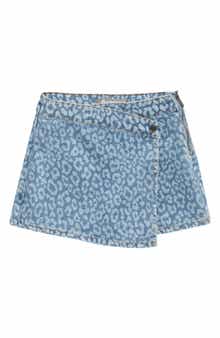Kids' Leopard Print Denim Overflap Skort