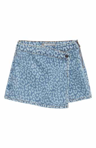Kids' Leopard Print Denim Overflap Skort