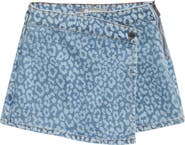 Tractr Kids' Leopard Print Denim Overflap Skort
