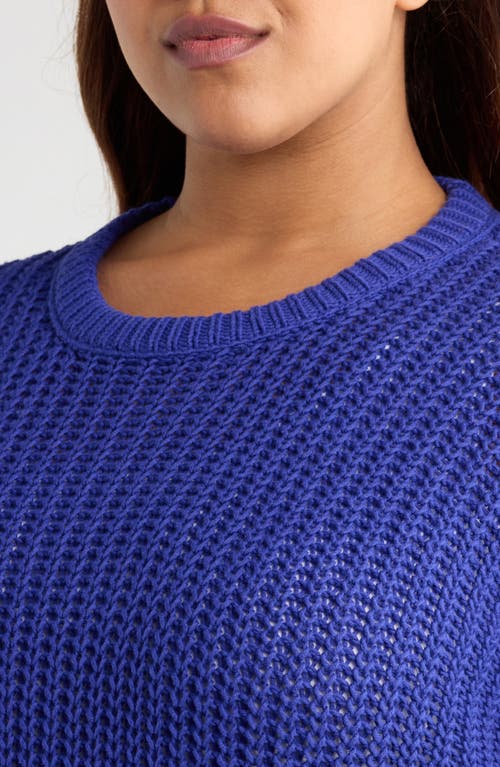 Eileen Fisher Open Stitch Organic Cotton Crewneck Sweater In Blue