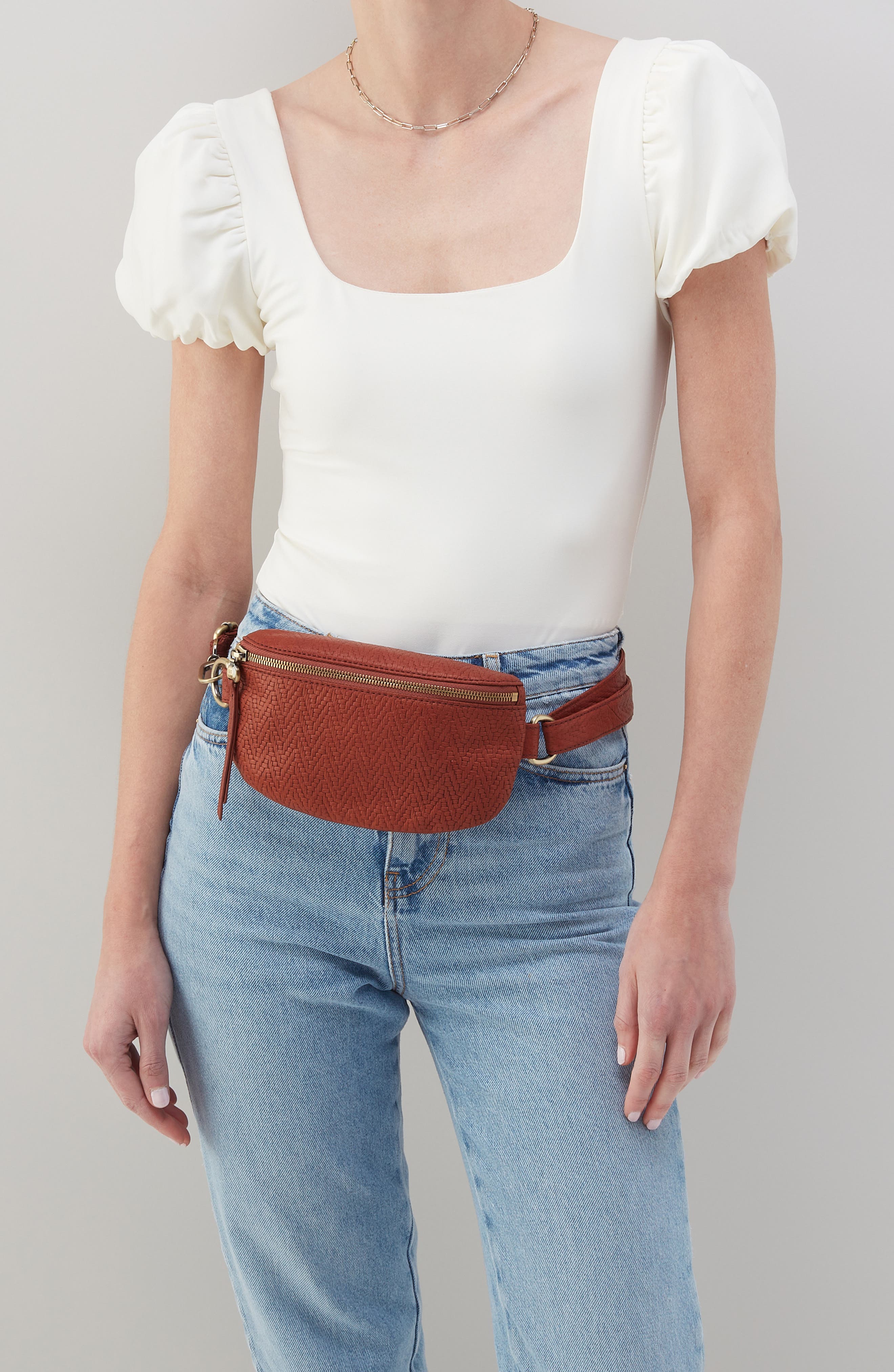 HOBO Fern Woven Leather Belt Bag, Alternate, color, Tuscan Brown