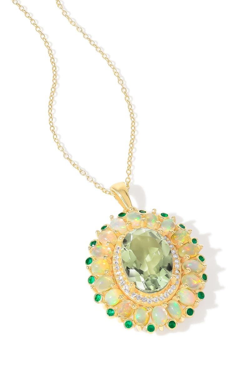 Green Quartz & Semiprecious Stone Halo Pendant Necklace, Main, color, GREEN/ GOLD