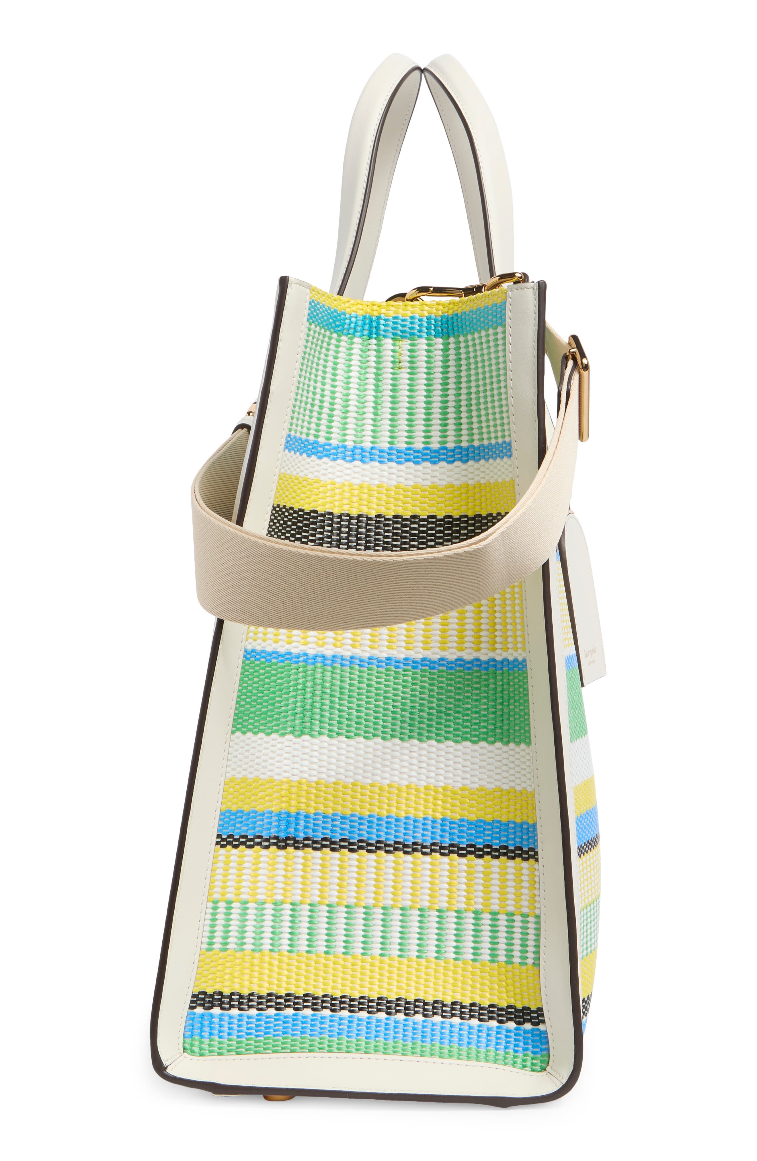 Manhattan Large Striped Woven Straw Tote, Alternate, color, GREEN MULTI