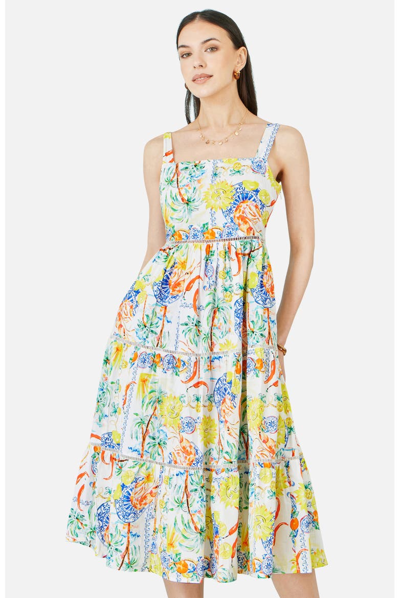 Print Cotton Midi Sun Dress, Alternate, color, Multi