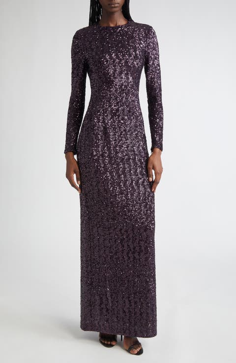 Sequin Long Sleeve Sheath Gown