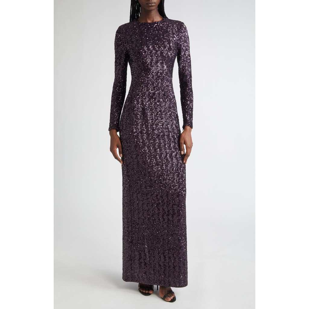 Michael Kors Collection Sequin Long Sleeve Sheath Gown In Blue