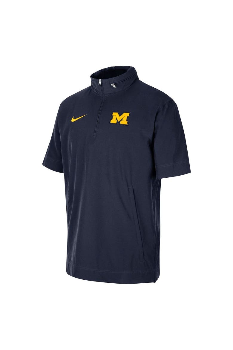 Men's Nike Navy Michigan Wolverines Coaches Half-Zip Short Sleeve Jacket, Alternate, color, Navy