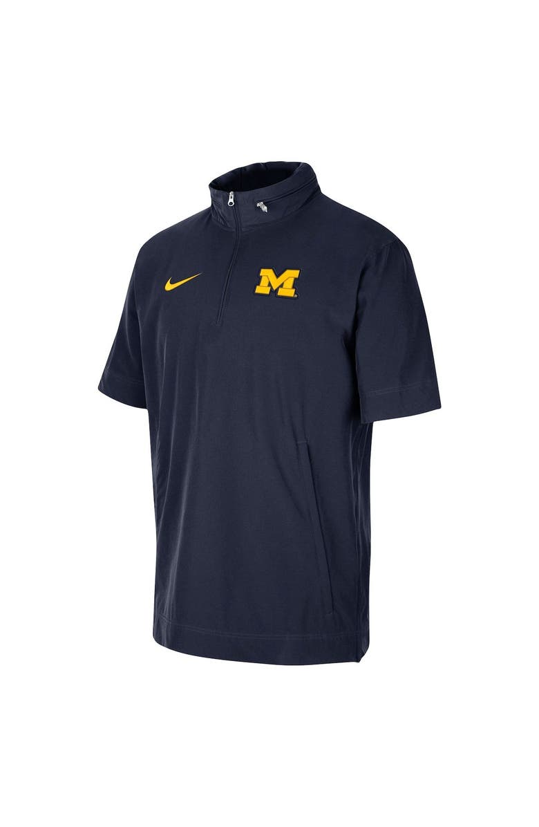 Nike Men's Nike Navy Michigan Wolverines Coaches Half-Zip Short Sleeve Jacket, Alternate, color, Navy