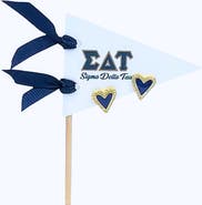 Color Shout Sigma Delta Tau Heart Stud Enamel Earrings on Sorority Pennant Flag
