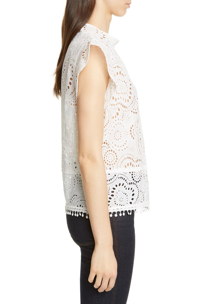 Embroidered Flutter Sleeve Top, Alternate, color, WHITE