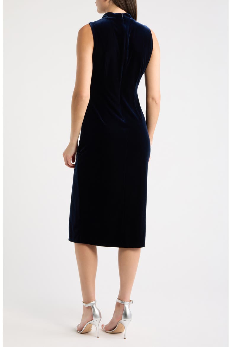 High Cowl Neck Ruched Velvet Sheath Midi Dress, Alternate, color, NAVY