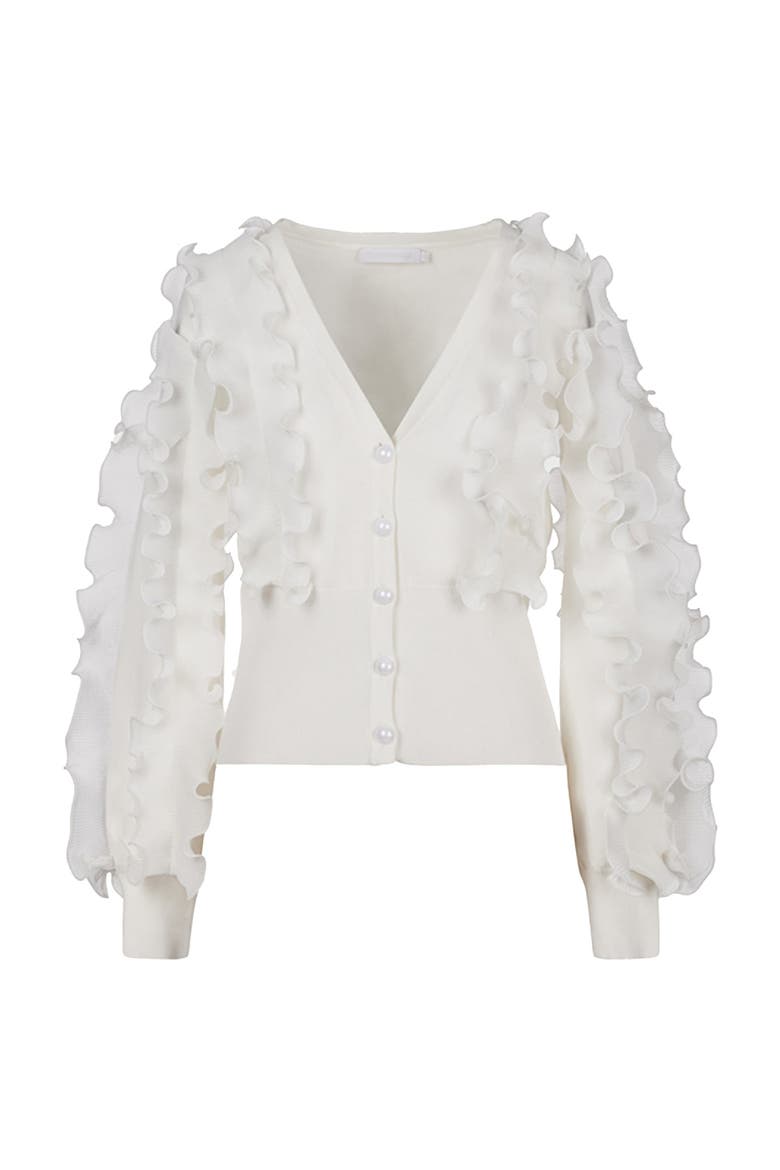 Women's  Ciline Black Long Sleeve Ruffle Cardigan, Alternate, color, White
