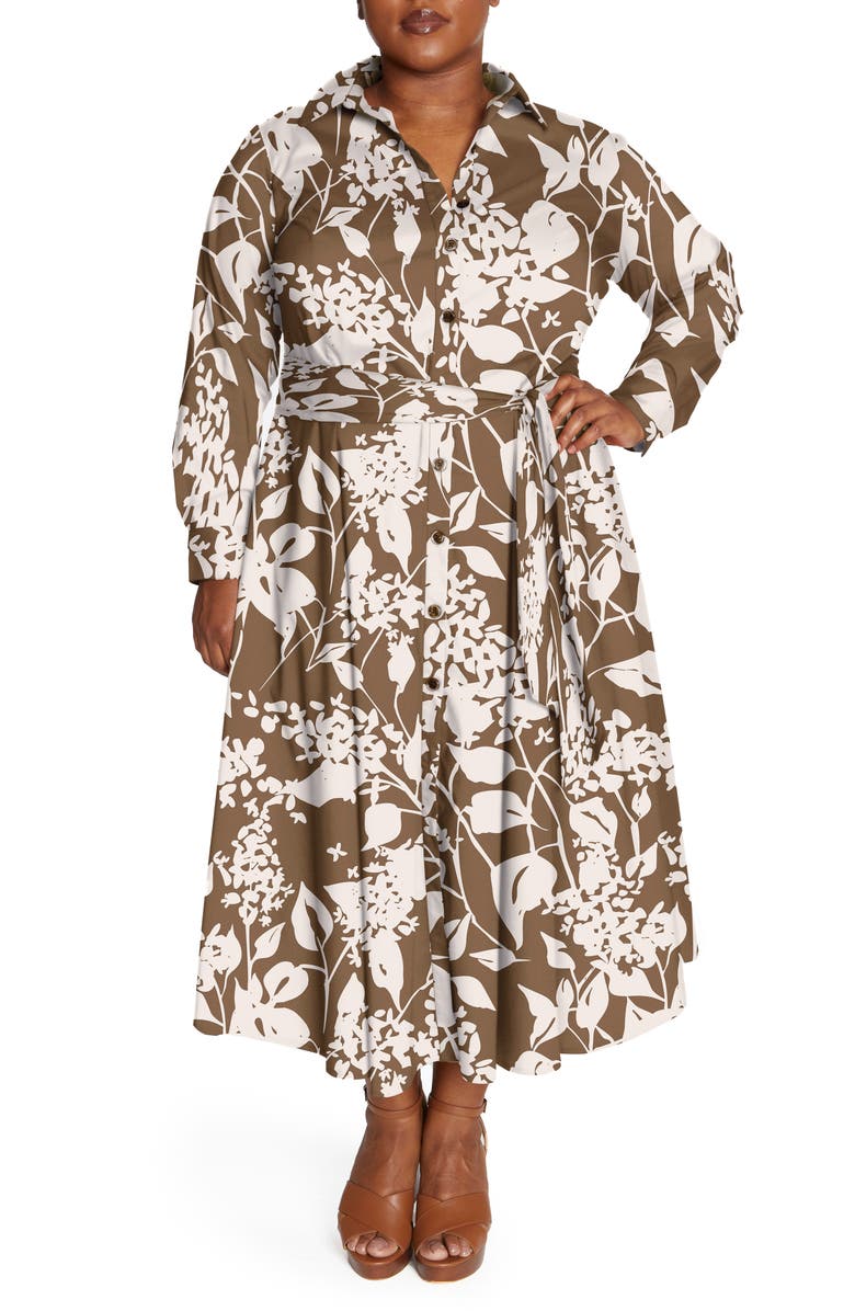Pari Passu Floral Long Sleeve Poplin Shirtdress, Main, color, 