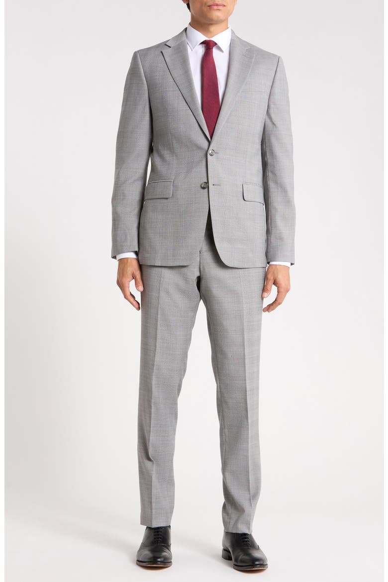 Two Button Notch Lapel Flap Pocket Suit, Main, color, GREY/ RED