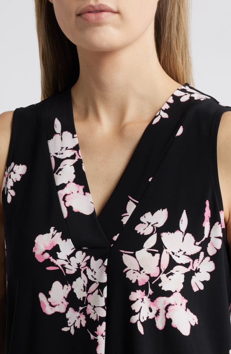 Anne Klein Floral Print Pleat Neck Shell, Alternate, color, 