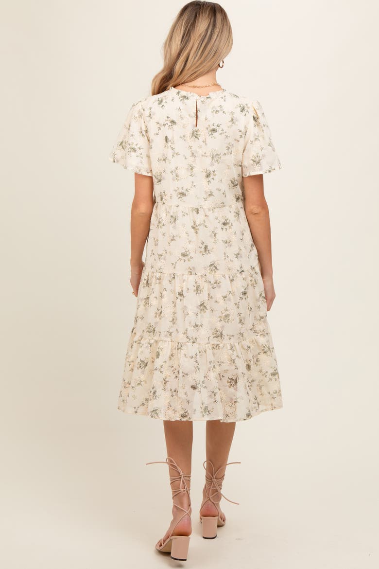 Floral Print Eyelet Lace Dress, Alternate, color, Cream