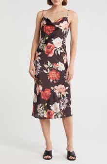 Printed Satin Bias Midi Dress
