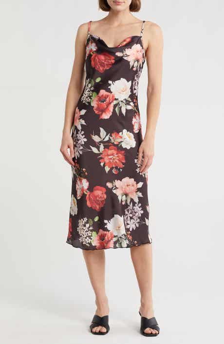 Printed Satin Bias Midi Dress