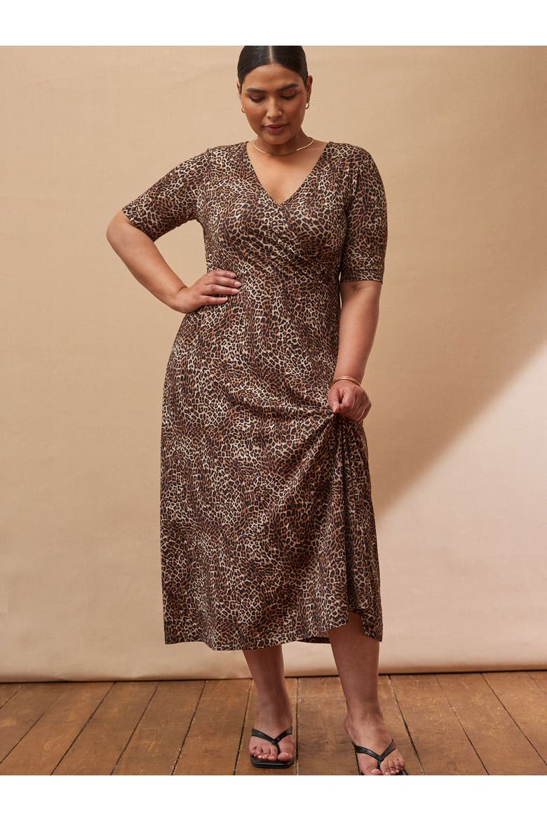 Leopard Print Wrap Dress, Alternate, color, Brown