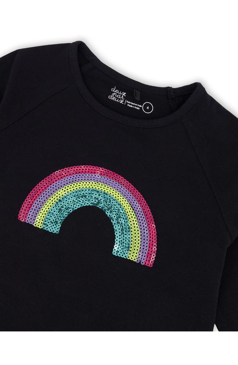 Deux par Deux Organic Cotton Long Sleeve T-Shirt with Sequin Rainbow, Alternate, color, Black