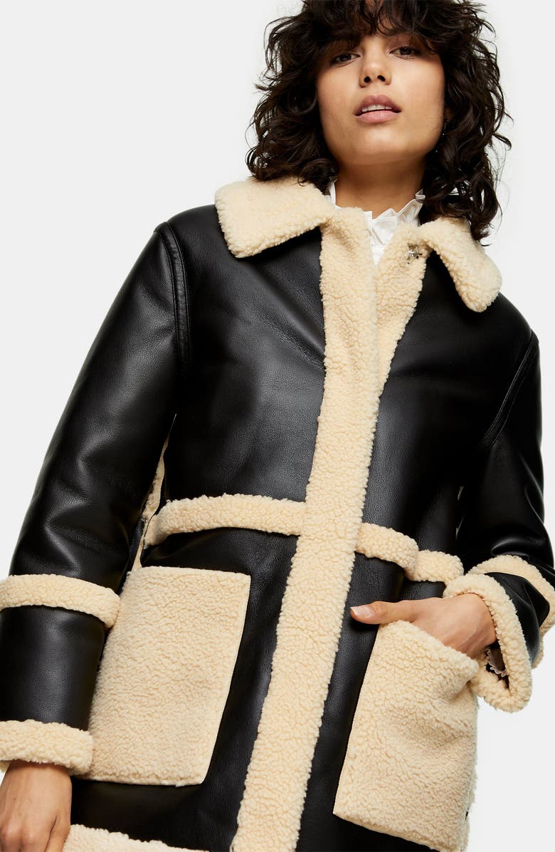 Topshop Raven Reversible Faux Shearling Coat, Alternate, color,