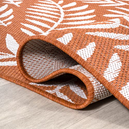 Jonathan Y Nevis Palm Frond Indoor/outdoor Round Area Rug In Orange/cream
