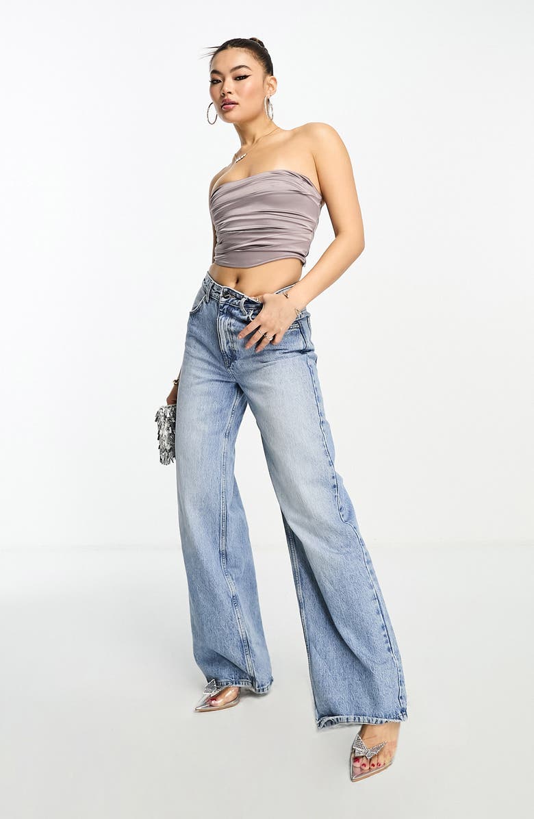 ASOS DESIGN Satin Corset Top, Alternate, color, Grey