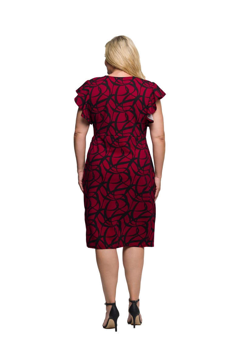 24seven Comfort Apparel Print Flutter Sleeve Faux Wrap Dress, Alternate, color, Red Multi