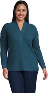 Lands' End Plus Size Long Sleeve Waffle Shawl Collar Henley