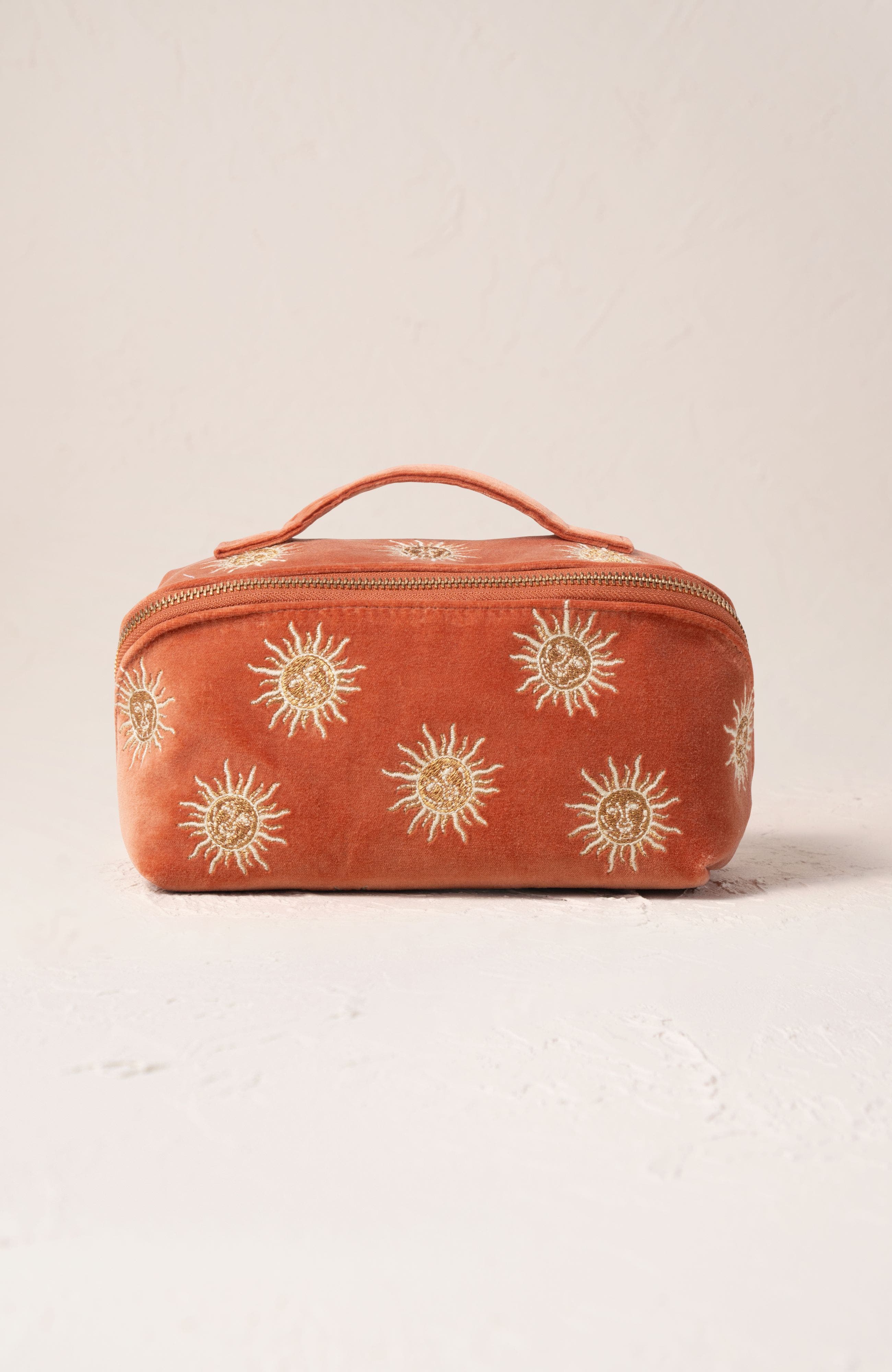 Elizabeth Scarlett Sun Goddess Velvet Open Flat Makeup Bag - Rust
